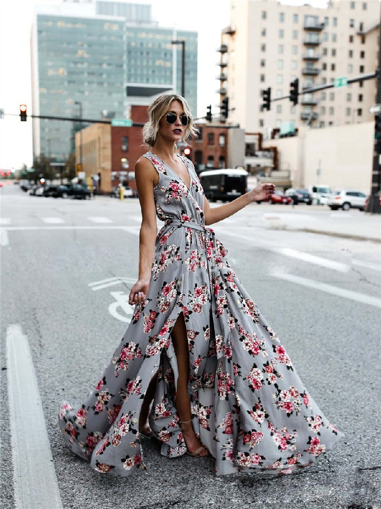 Flower v-neck lace dress
