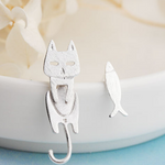 S925 Sterling Silver Stud Earrings Fashion Detachable Cat Fish Pin Studs Cute Comet Silver Earrings
