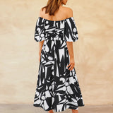 Printed Off-Shoulder Balloon Sleeve Dress
