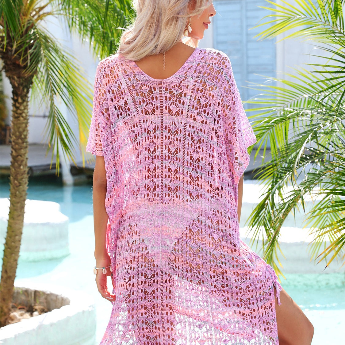 Slit Openwork V-Neck Cover Up
