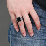 Men's stainless steel black agate ring
