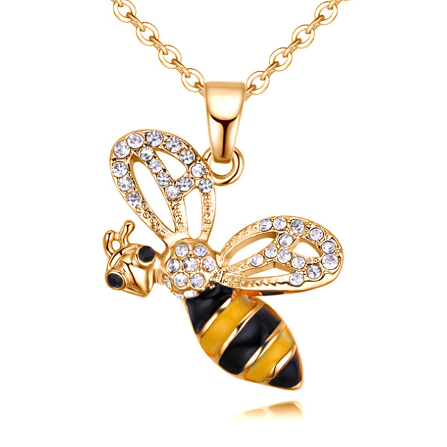 Summer Jewelry Necklace Lady Cartoon Cute Drop Oil Studded Bee Pendant
