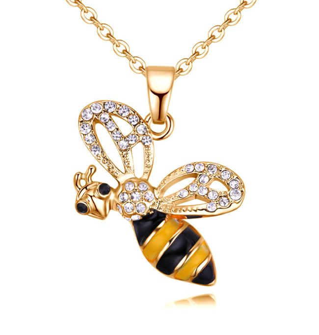 Summer Jewelry Necklace Lady Cartoon Cute Drop Oil Studded Bee Pendant
