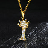 Crown Pendant Stainless Steel Letter Necklace
