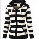 Hooded large size long sleeve striped sweater
