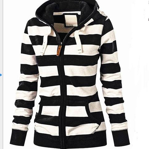 Hooded large size long sleeve striped sweater
