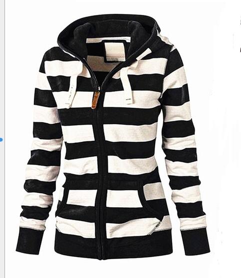 Hooded large size long sleeve striped sweater
