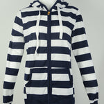 Hooded large size long sleeve striped sweater
