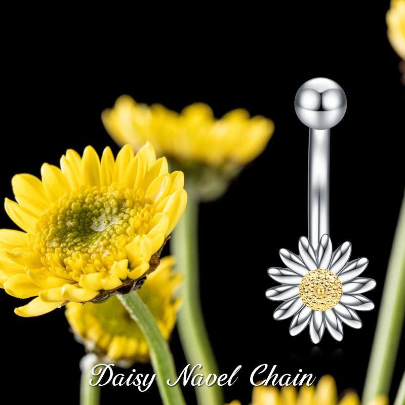 925 Sterling Silver Daisy Belly Bar for Women Girls
