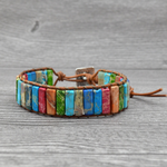 Colored Imperial Stone Hand-woven Single-layer Leather Bracelet Creative Ethnic Style Simple Bracelet
