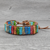 Colored Imperial Stone Hand-woven Single-layer Leather Bracelet Creative Ethnic Style Simple Bracelet
