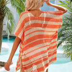 Tassel Openwork Striped V-Neck Cover Up
