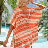 Tassel Openwork Striped V-Neck Cover Up
