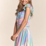 J.NNA Rainbow Smocked Mini Mesh Dress
