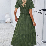 Swiss Dot Short Sleeve Smocked Dress
