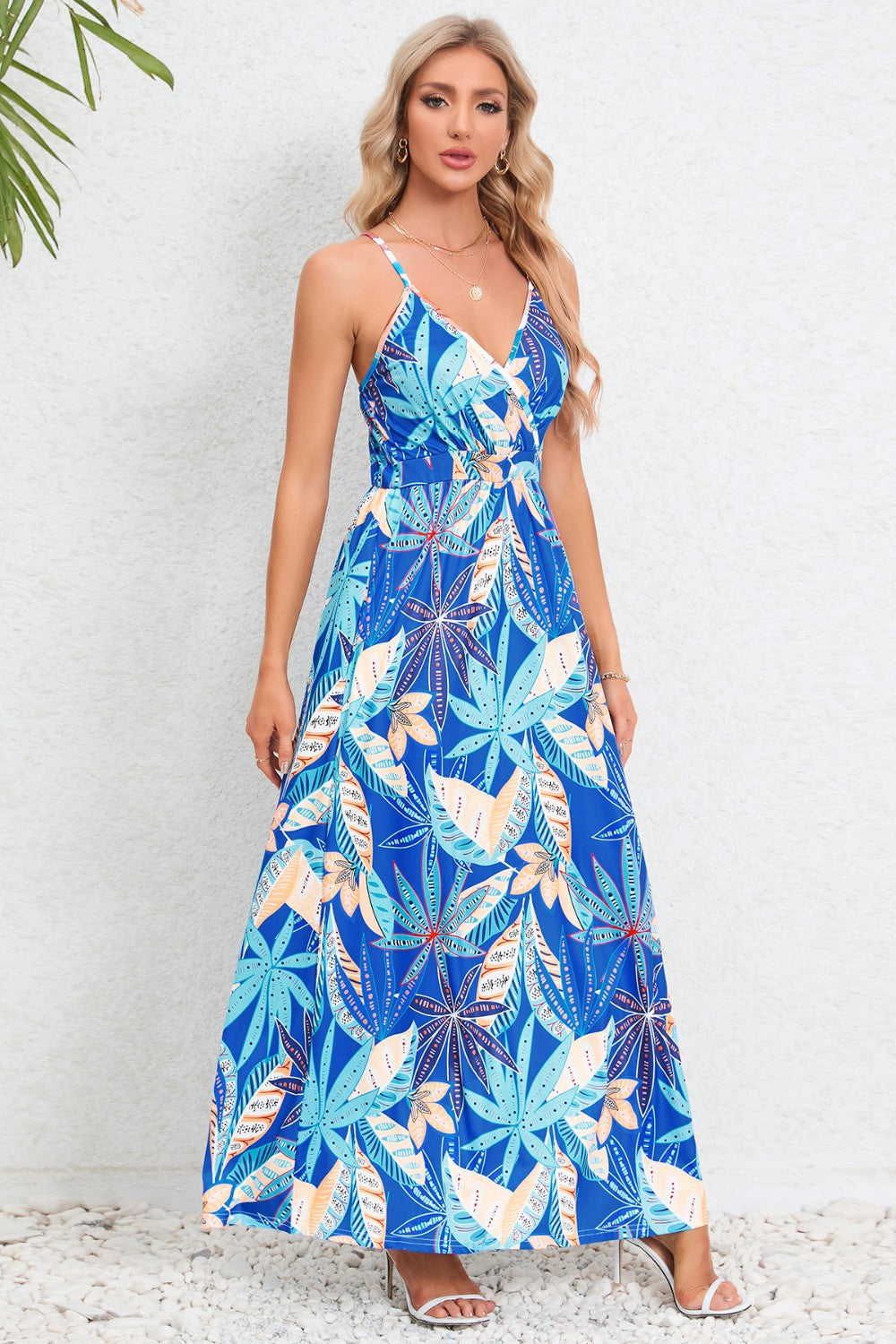 Printed Surplice Maxi Cami Dress
