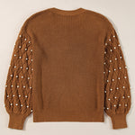 Pearl Detail Round Neck Long Sleeve Sweater
