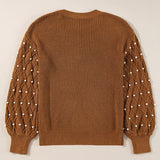 Pearl Detail Round Neck Long Sleeve Sweater
