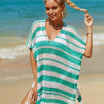 Tassel Openwork Striped V-Neck Cover Up
