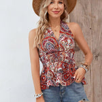 Backless Printed Halter Neck Tank
