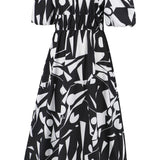 Printed Off-Shoulder Balloon Sleeve Dress
