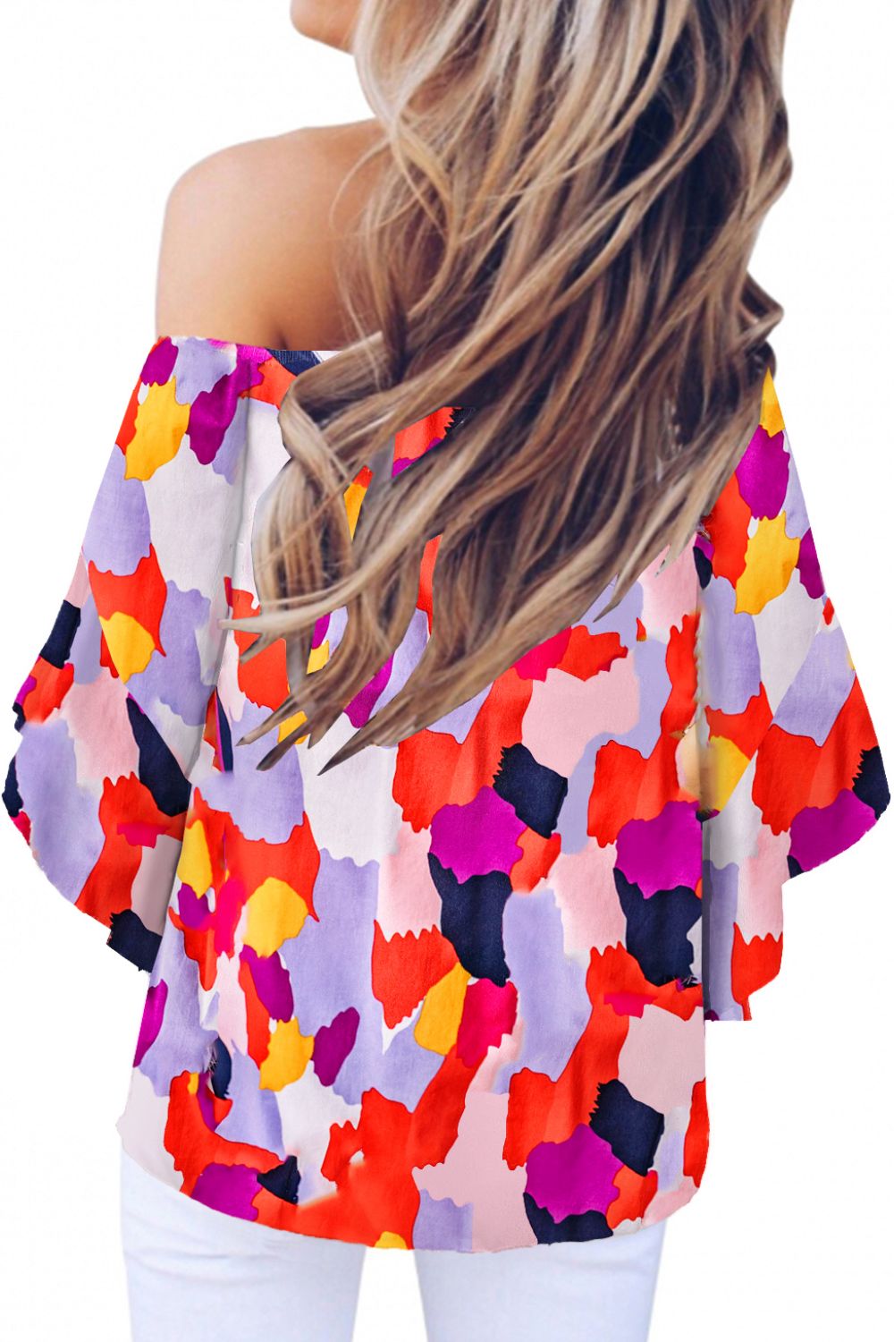 Tied Printed Off-Shoulder Half Sleeve Blouse
