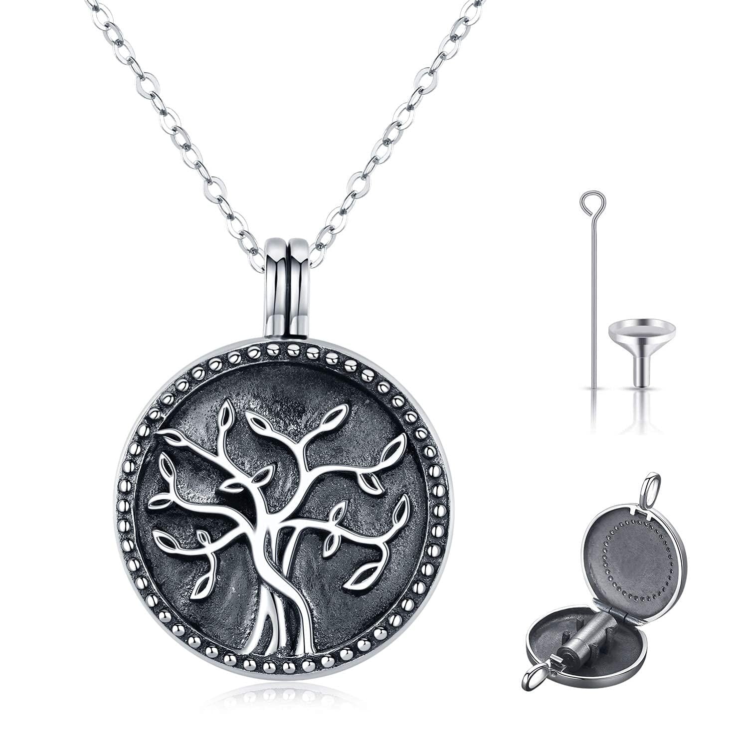 925 Sterling Silver Cremation for Ashes Tree of Life Urn Memorial Keepsake Family Necklace
