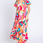 GeeGee Full Size Printed Smocked Back Tiered Maxi Dress
