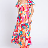 GeeGee Full Size Printed Smocked Back Tiered Maxi Dress
