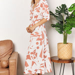 Double Take Printed Surplice Balloon Sleeve Dress
