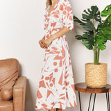 Double Take Printed Surplice Balloon Sleeve Dress
