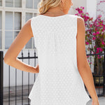 Eyelet Buttoned Round Neck Tank
