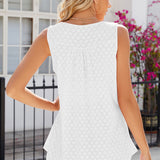 Eyelet Buttoned Round Neck Tank
