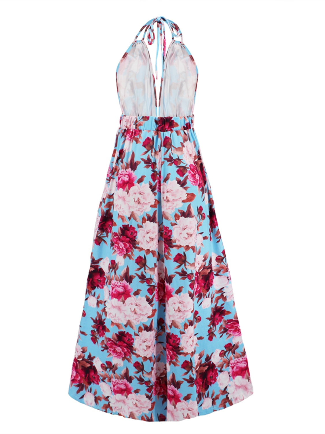 Slit Backless Printed Halter Neck Dress
