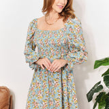 Double Take Floral Smocked Flounce Sleeve Square Neck Dress
