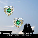 925 Sterling Silver Heart Stud Earrings With May Birthstone Emerald
