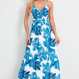 Printed Surplice Maxi Cami Dress
