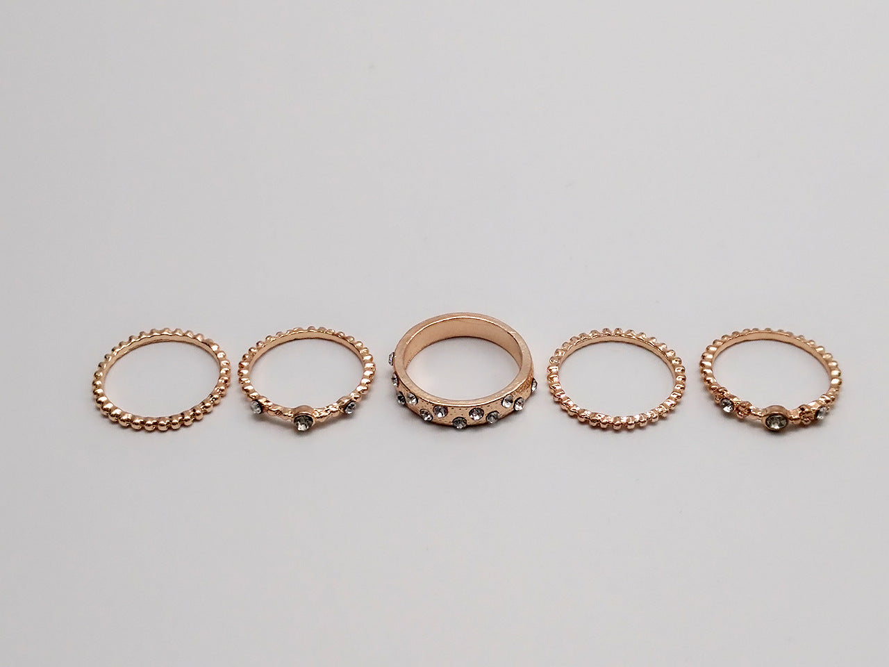 European And American Jewelry Rose Gold Stackable Diamonds Set Of Five Sets Of Rings BohemiaJ
