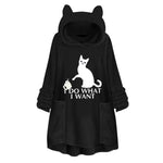 Hooded Pullover Cat Print Long Sleeved Reversible Velvet Sweater
