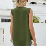 Eyelash Trim Spliced Lace Sleeveless Top
