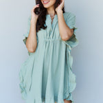 Ninexis Out Of Time Full Size Ruffle Hem Dress with Drawstring Waistband in Light Sage
