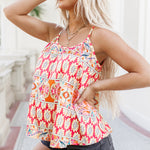 Printed Round Neck Spaghetti Straps Tank Top
