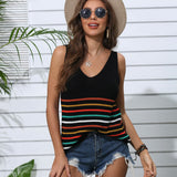 Striped V-Neck Knit Tank
