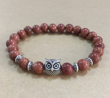 Natural Stone Owl Head Yoga Bracelet
