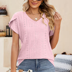 Eyelet V-Neck Petal Sleeve T-Shirt
