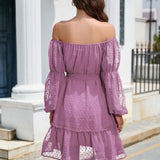 Swiss Dot Off-Shoulder Balloon Sleeve Dress
