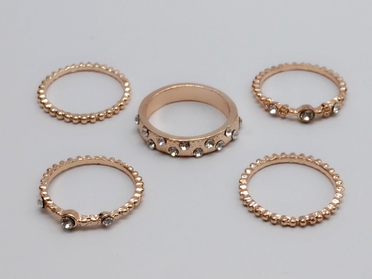 European And American Jewelry Rose Gold Stackable Diamonds Set Of Five Sets Of Rings BohemiaJ
