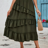 Ruffled Elastic Waist Midi Skirt
