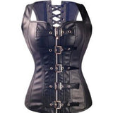 Black Steampunk Faux Leather Overbust Corset
