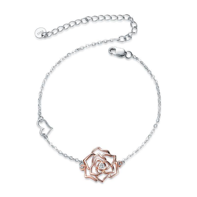 Rose Bracelet Sterling Silver Flower Jewelry Gifts for Wife Girlfriend Daughter Mom
